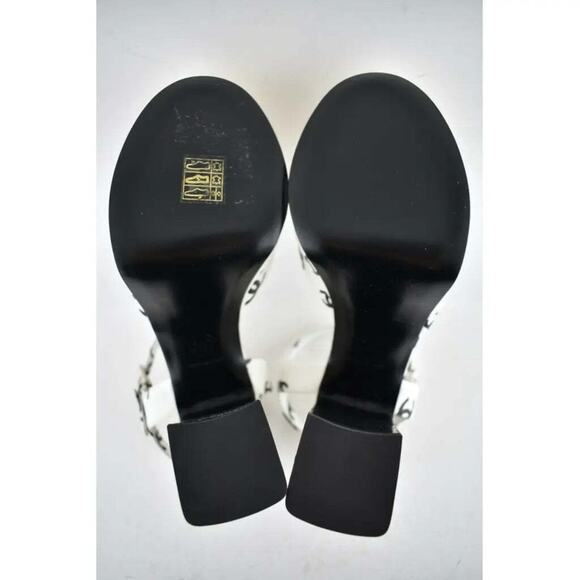 Chanel 22S White Black Lambskin CC Logo Platform Strap Block Heel Sandal 41.5 - Picture 12 of 12